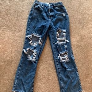 Pac Sun size 25 distressed denim high rise straight legged jeans